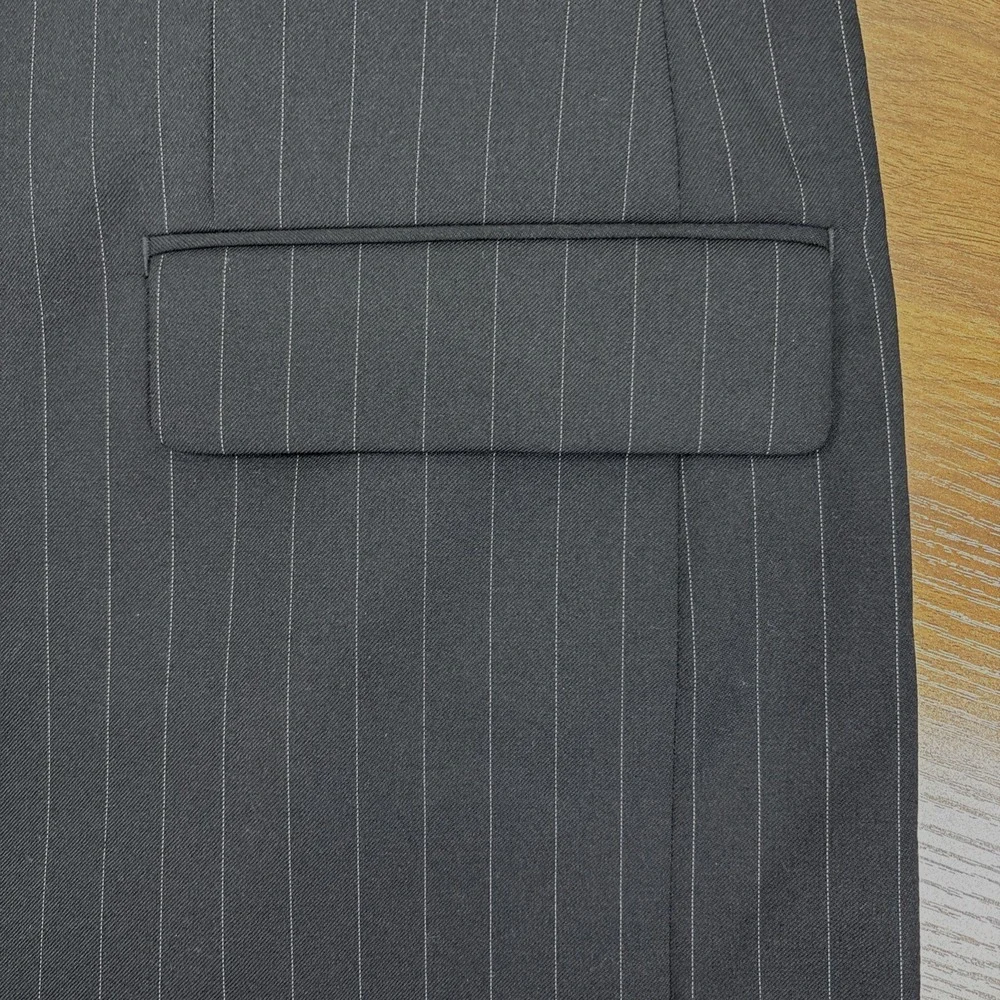 LAUREN Ralph Lauren Black Pinstripe 100% Wool 3 Button Summer Suit Jacket Sz 44L